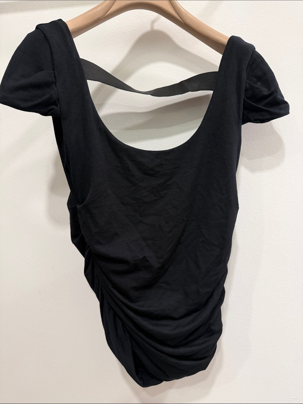 bebe Black Ruched Backless Scoop Dress